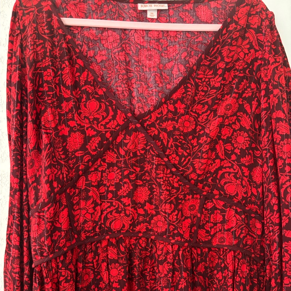 Knox Rose Burgundy and Pink Floral Blouse. Never worn .